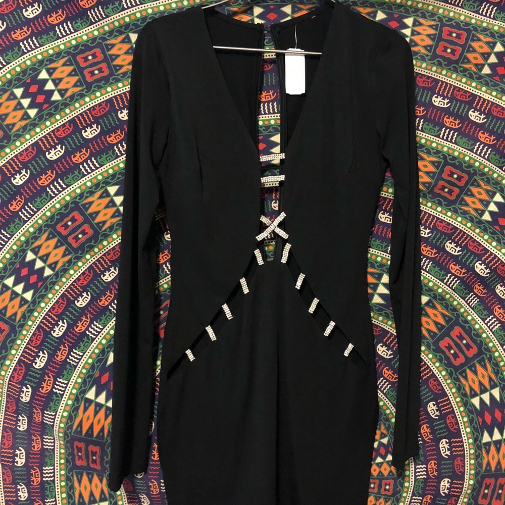 Black long sleeve cut out dress